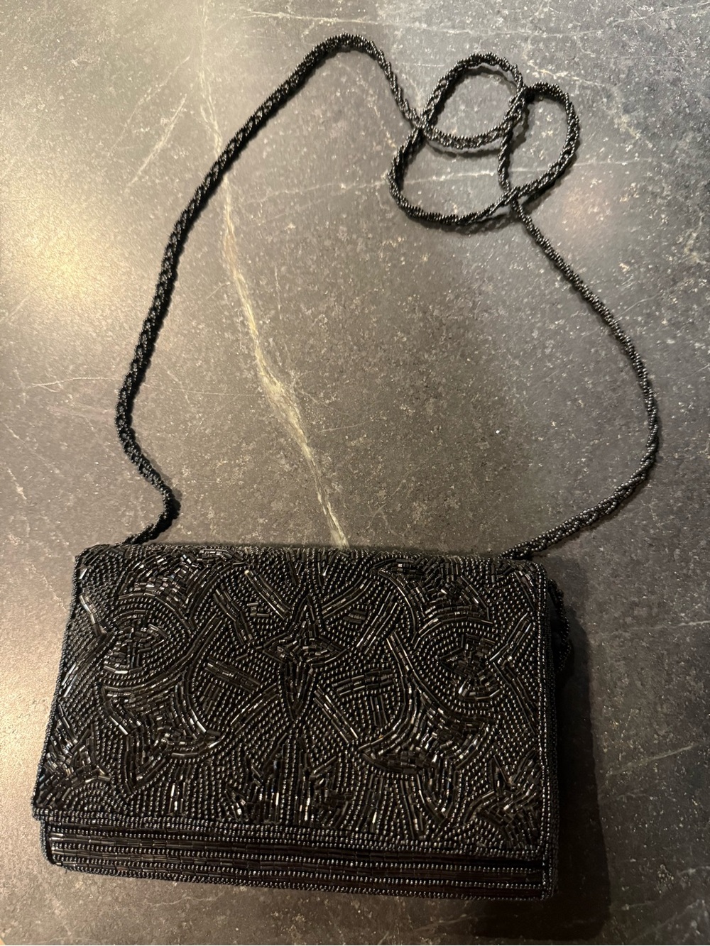 Black Beaded Evening Shoulder Bag - Elegant Women's Bag